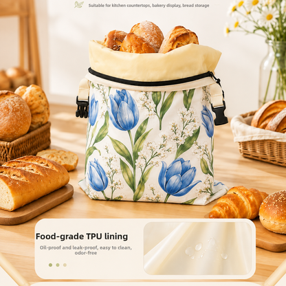 Linen Cotton Beeswax Bread Bags Removable Inner Bag Fruit Pattern Bread Storage Bag Lock Closure Beeswax Coated Bags for Baking