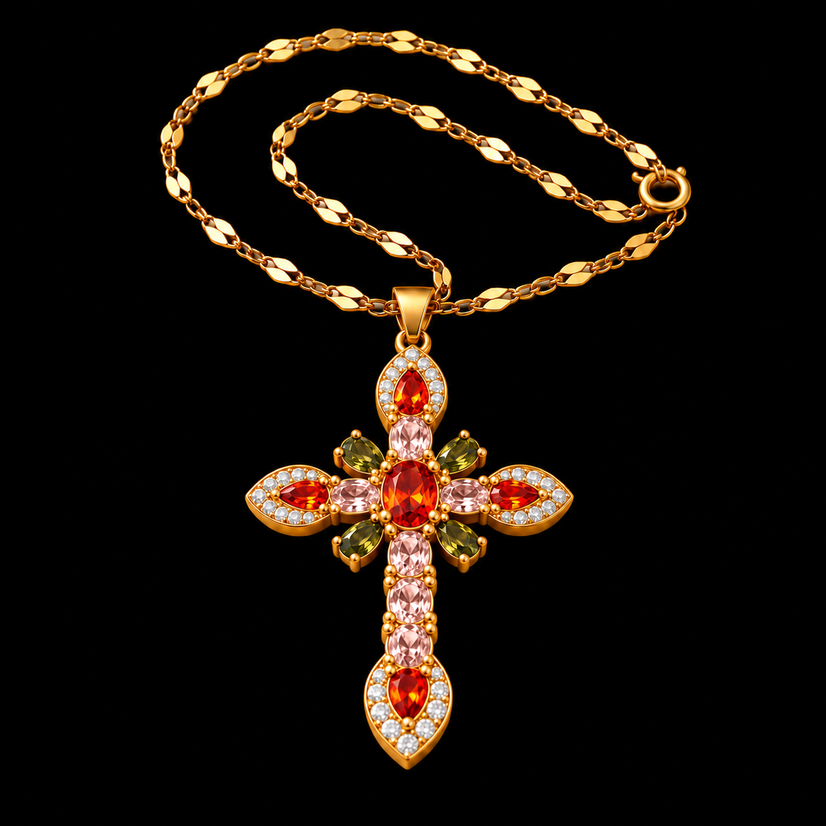 Gratia heirloom cross necklace in Multicolor, gold-tone