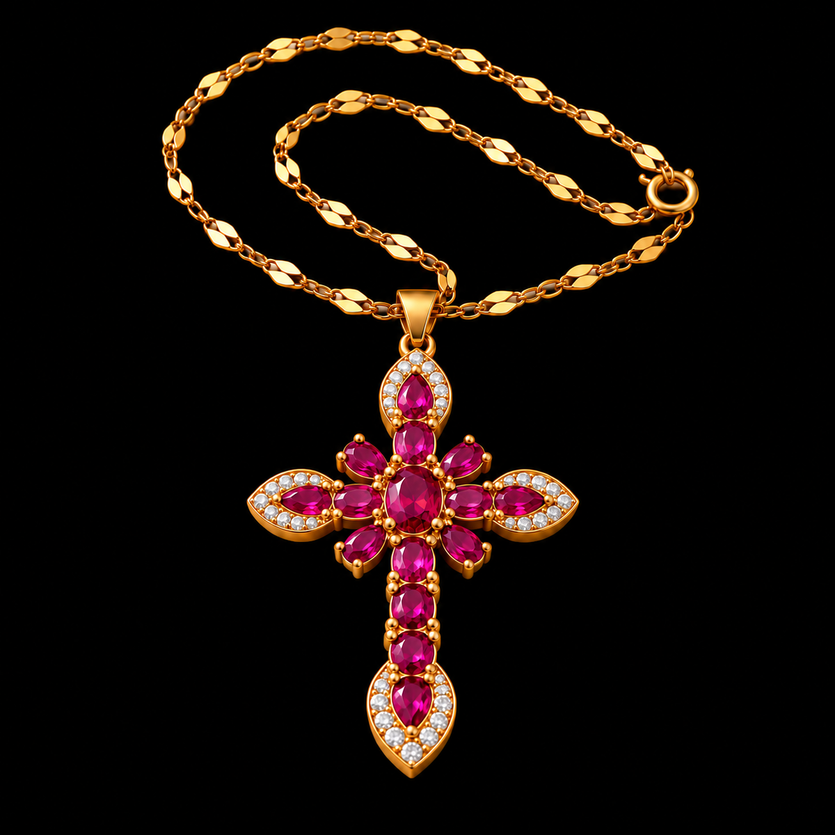 Gratia heirloom cross necklace in Ruby, gold-tone