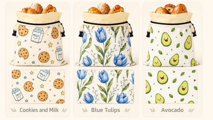 Linen Cotton Beeswax Bread Bags Removable Inner Bag Fruit Pattern Bread Storage Bag Lock Closure Beeswax Coated Bags for Baking