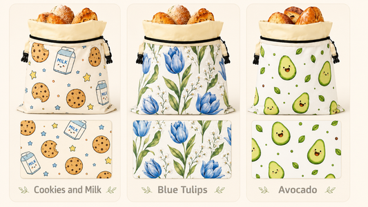 Linen Cotton Beeswax Bread Bags Removable Inner Bag Fruit Pattern Bread Storage Bag Lock Closure Beeswax Coated Bags for Baking